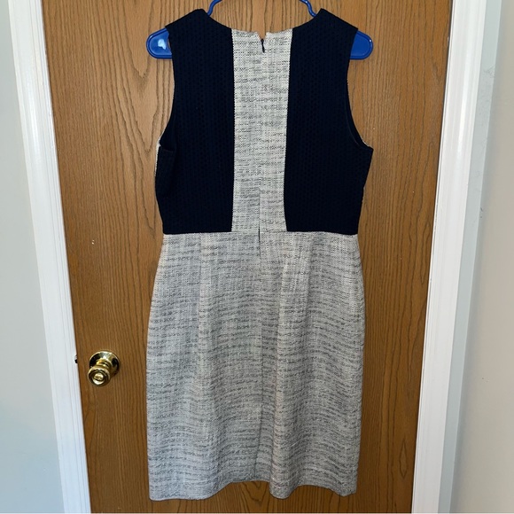 J. Crew Sheath Dress V-Neck Midi, Navy Blue and Gray - Picture 6 of 11